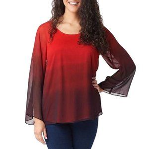 H by Halston Ombre Printed Chiffon Tunic Top XS Bracelet-Sleeve Sheer Blouse